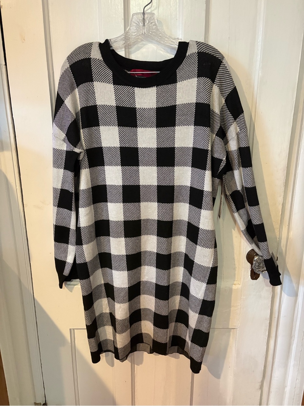 Love Scarlett Black & White Buffalo Check Long-Sleeve Sweater Dress